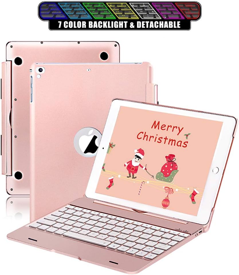 Keyboard Case for iPad Pro 12.9 2017(2nd Gen)/2015(1st Gen),Not for 2018,7 Colors Backlight with Protective Translucent Silicone Keyboard Cover for iPad Pro 12.9 (9.7" Rose Gold)