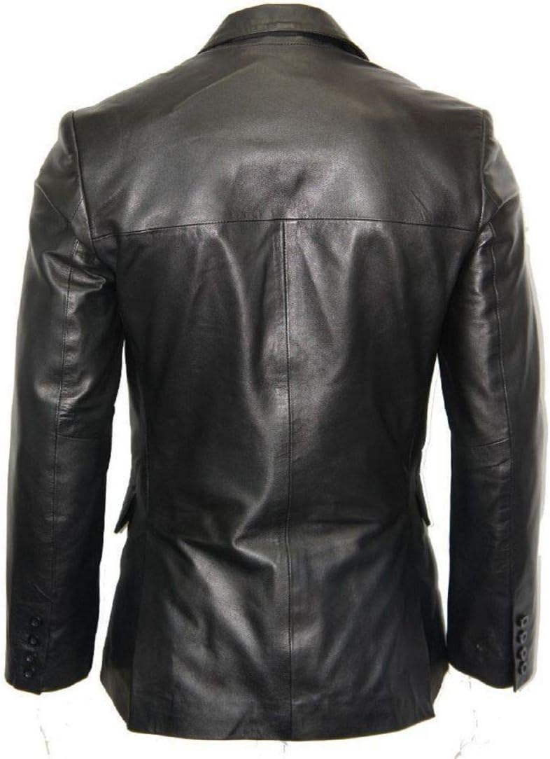 Men's Classic Leather Blazer Lambskin Sport Jackets Blazer Stylish Evening Coats(Black)