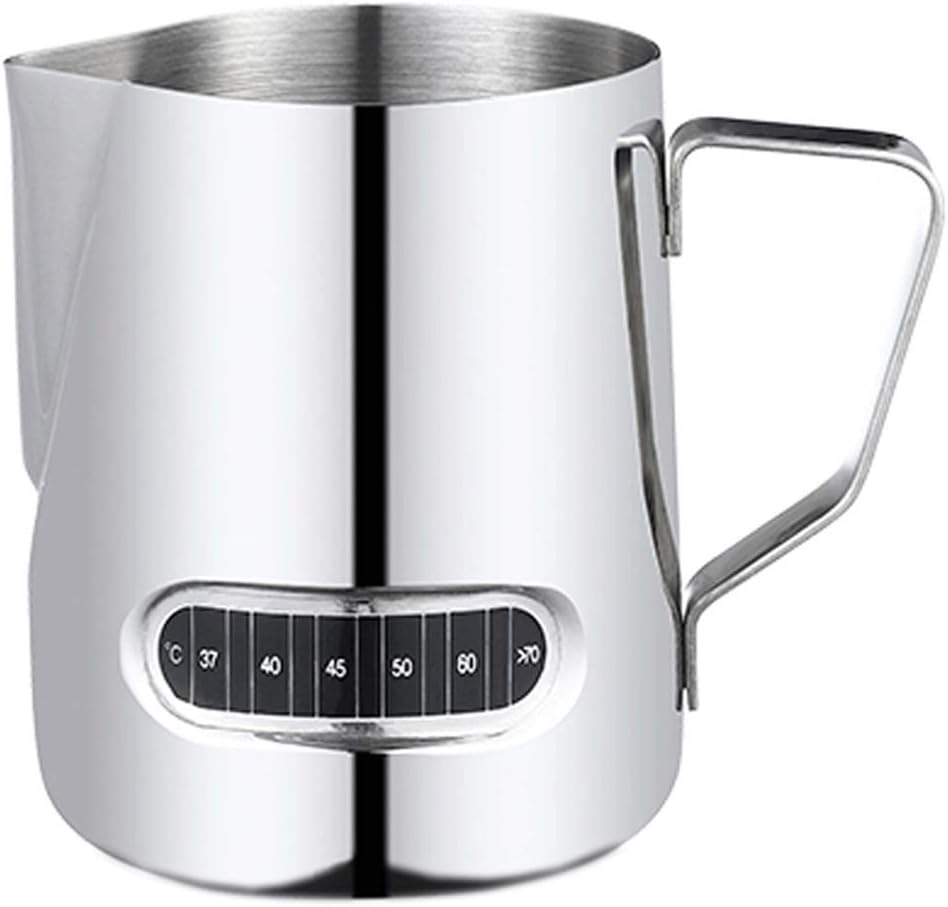 Coffee Steaming Pitcher Mirror Finish Stainless Steel Cream Pitcher Espresso Milk Frothing Pitcher 500ml with Temperature Sensing Function Stainless Steel Double Insulat