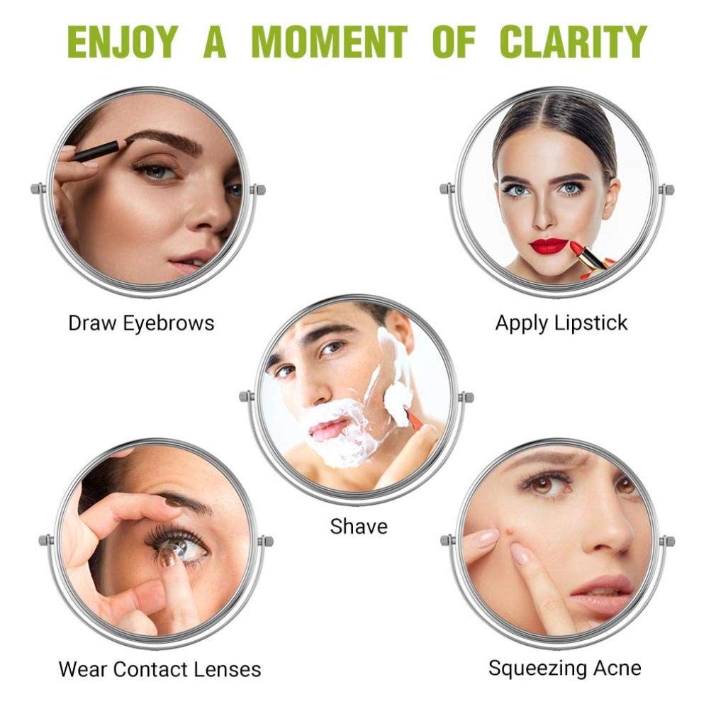 Espejo de tocador de maquillaje con luces, espejo de belleza con aumento de 3X, espejo de baño montado en la pared de dos caras, espejo cosmético giratorio de 360 °, 8 pulgadas, plateado (alimenta