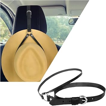 Mandark Car Cowboy Hat Holder, Leather Automotive Seatback Hat Hanger, Cowboy Hat Rack with Adjustable Strap, Vehicle Interior Decorative Accessories, Universal for RV, SUV, Truck Black