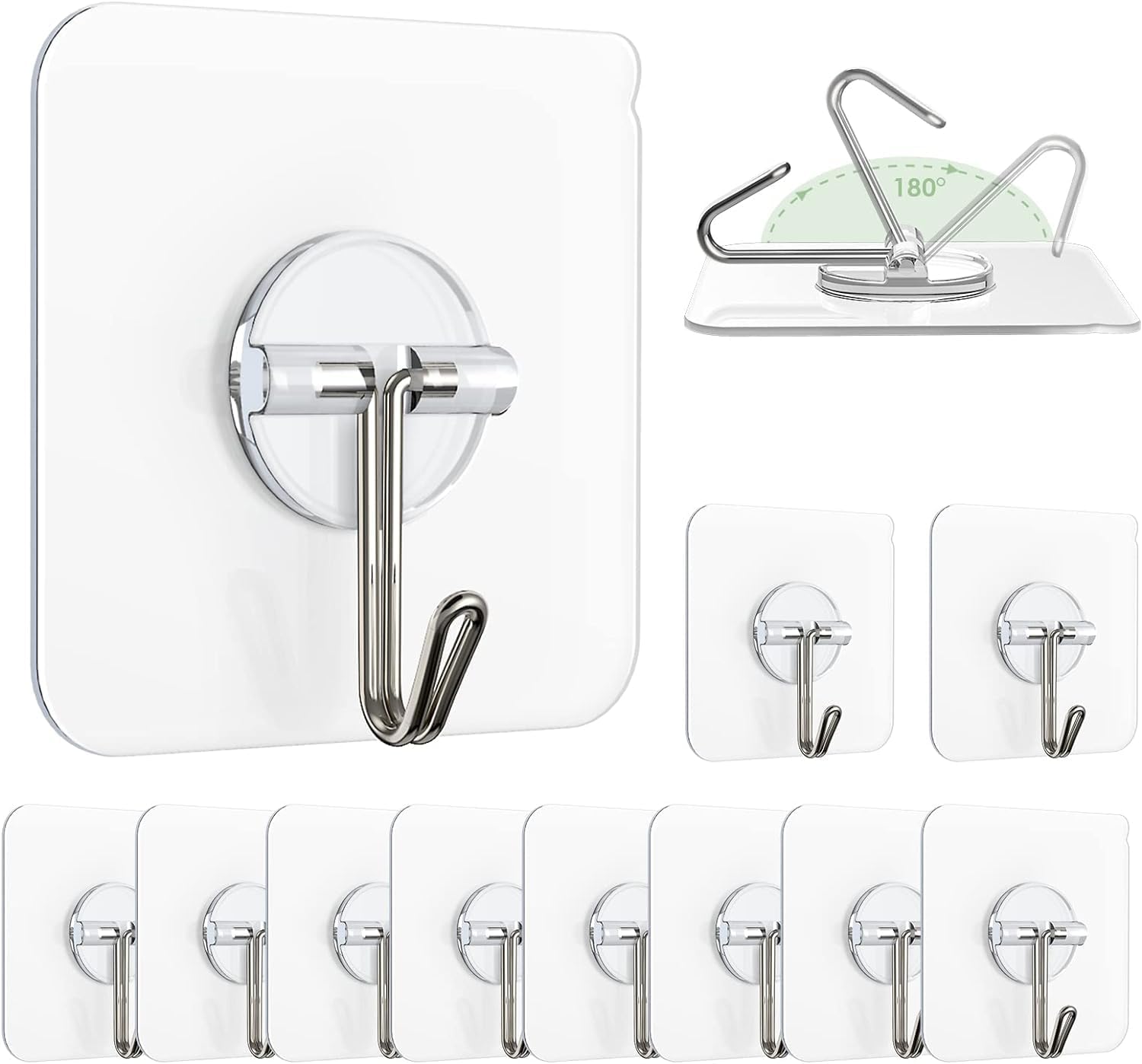 Self Adhesive Wall Hooks 10 Pack Heavy Duty Transparent Hooks Without Drilling, Waterproof Stainless Steel Hooks for Kitchen & Bathroom-image-22