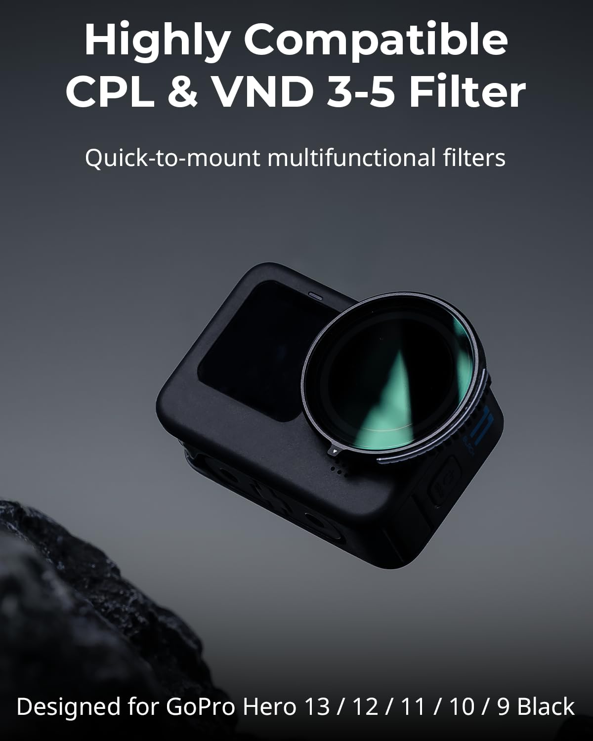 SMALLRIG Filtro CPL y VND 3-5 para GoPro HERO 13/12/11/10, Que Combina Filtros ND8, ND16, ND32 y CPL en Uno, Accesorios para Filtros Polarizadores de Densidad Neutra, Vidrio óptico HD Multicapa - 4942