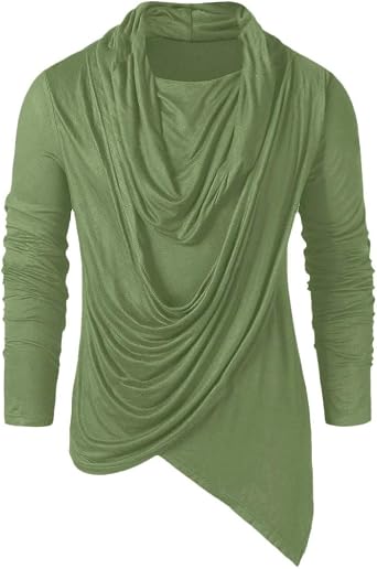 Long Sleeve Shirts for Men Vintage Draped Cowl Collar Tops Irregular Hem Slim Fit Sweatshirts Medieval Poncho Blouse