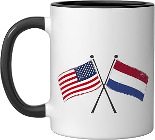 USA Netherlands Crossed Flags American Dutch Friendship Ceramic Mug, Black/White