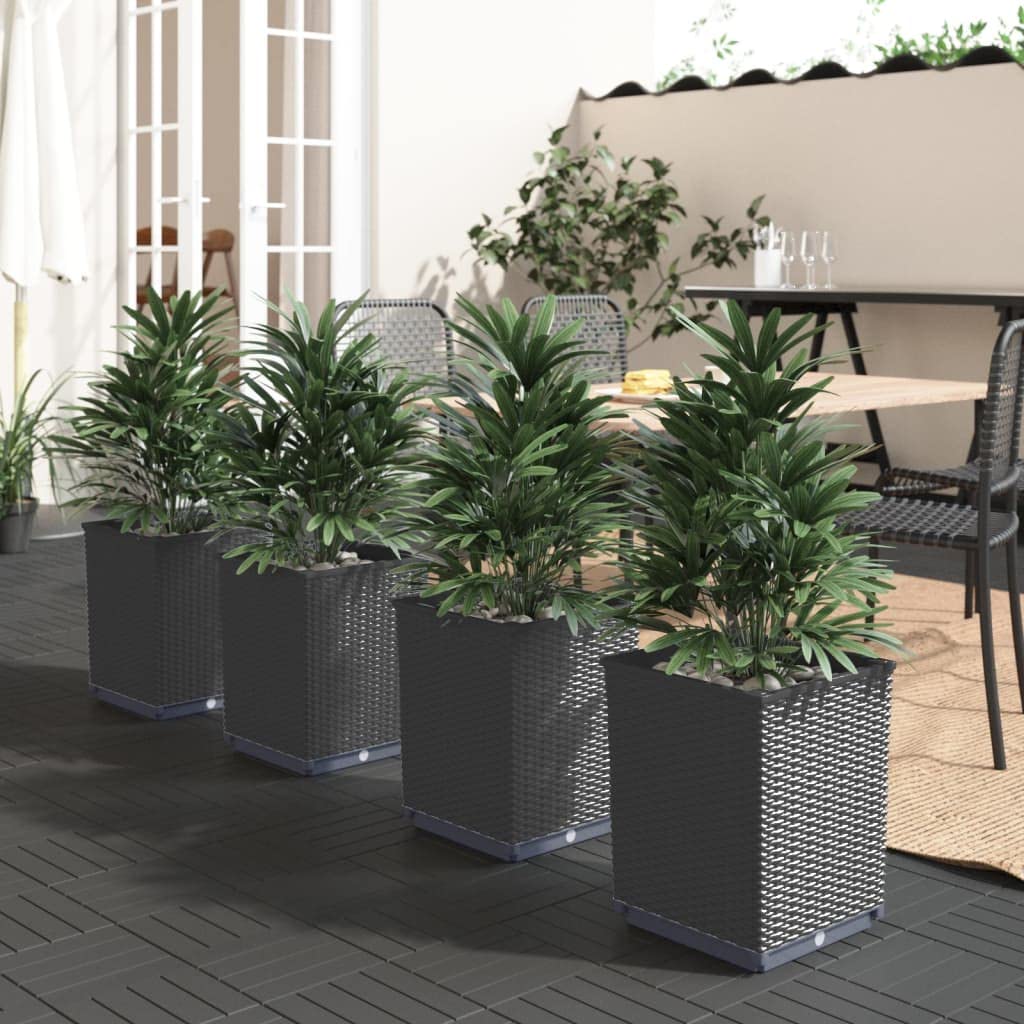 sofutoo Enhance Outdoor Spaces with 4-Piece Black Planter Set, Durable Polypropylene, 11.8