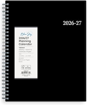 Blue Sky Weekly and Monthly Academic Year Planner Calendar, July - June, 8" x 10.875", Flexible Cover, Wirebound, Laminated Tabs, Pound Dainian- 2026/2027, 8" x 10.875"