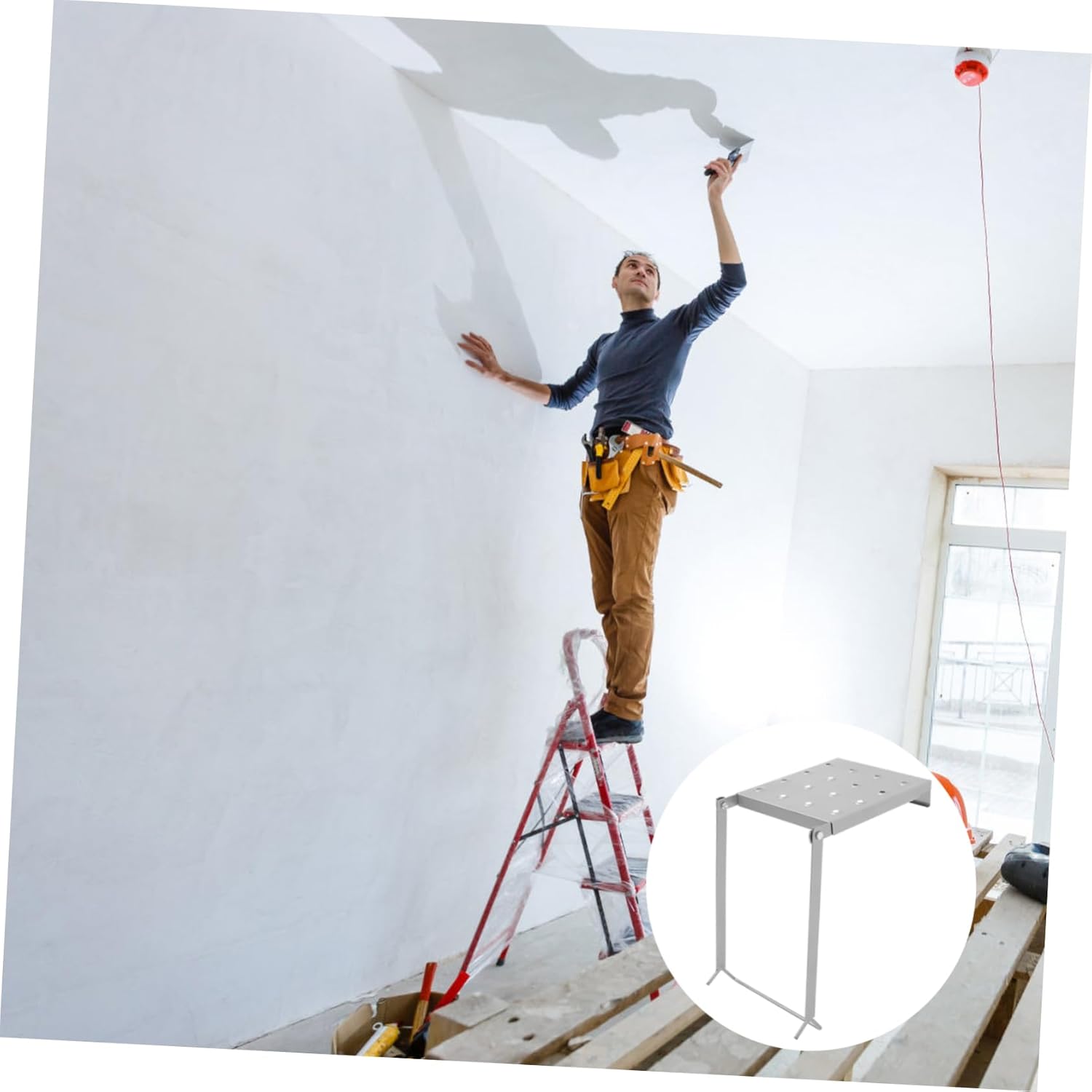 jojofuny Heavy Duty Iron Work Platform for Ladders Multi Use Folding Tray with Built Storage for Tools and Materials Extension Ladder Accessory for Professionals