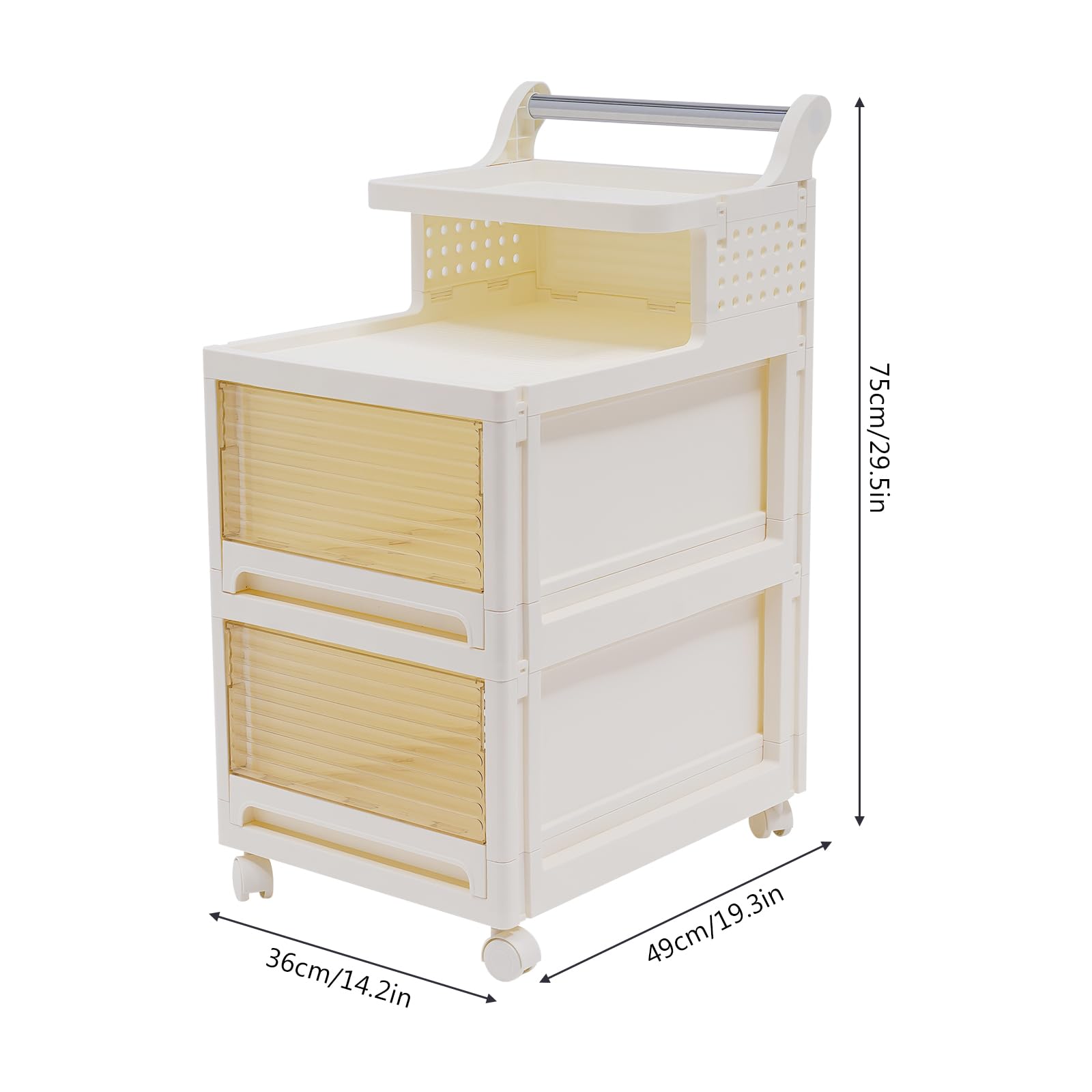 Carrello portaoggetti multifunzione con cassetti semitrasparenti, carrello da ufficio, per camera da letto, cucina, sala da pranzo, bagno, soggiorno, lavanderia, ufficio (36 x 49 x 75 cm)