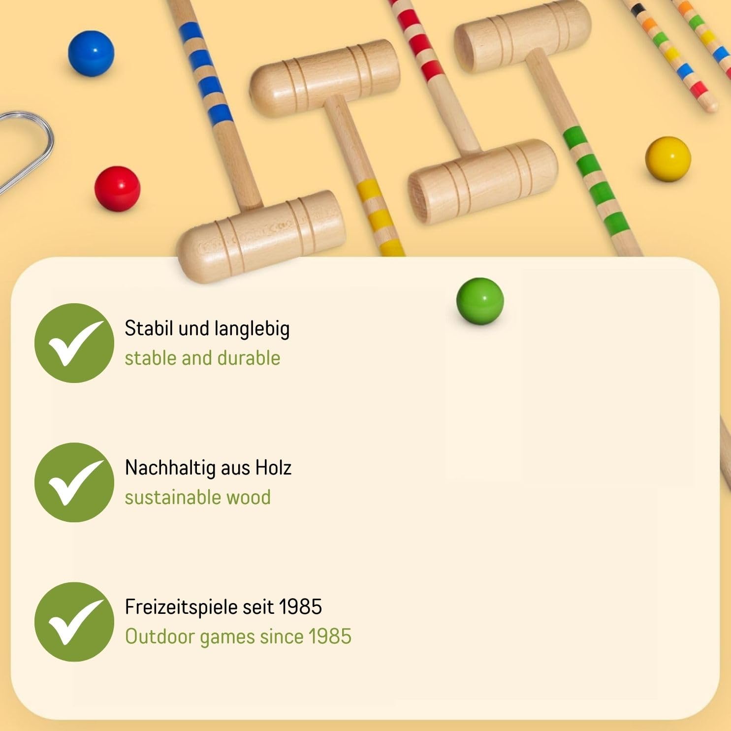 GICO KROBOC XL Krocket und Boccia Set, lustige Spiele für Kinder und Erwachsene, mit hochwertigen Komponenten aus Massivholz, 3109