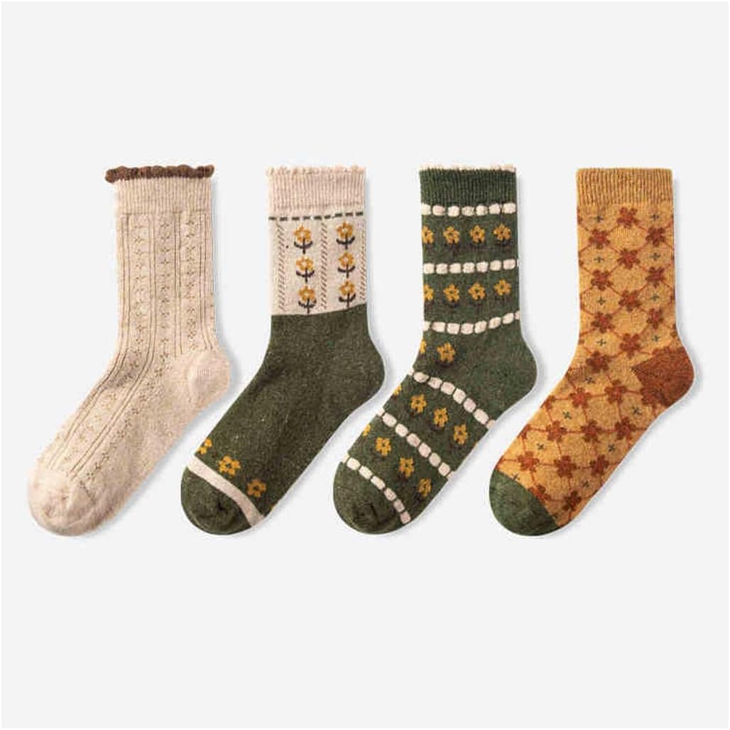 Hiking Socks Socks for Women Socks with 4 Pair Retro Socks Cotton Socks Soft Cute Socks Walking Socks