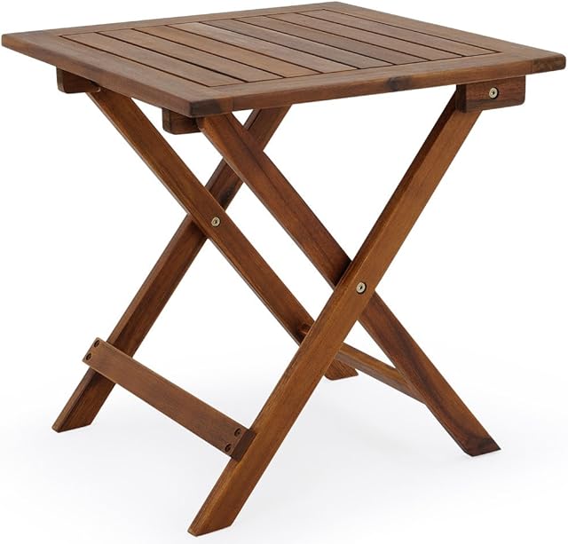 Casaria Garden Side Table Small Acacia Wood 46x46cm Folding Square Snack Bistro Patio Balcony Outdoor Porch Weather-resistant End Furniture