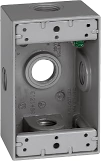 SIGMA ENGINEERED SOLUTIONS 14251-5X Metal Electrical Outlet Box, Weatherproof, Easy Mount Plug and Receptacle Protector, Gray, (5) 1/2-Inch Holes, 1 Gang Box with Side Entry