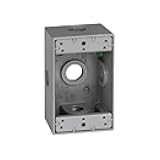 SIGMA ENGINEERED SOLUTIONS 14251-5X Metal Electrical Outlet Box, Weatherproof, Easy Mount Plug and Receptacle Protector, Gray, (5) 1/2-Inch Holes, 1 Gang Box with Side Entry