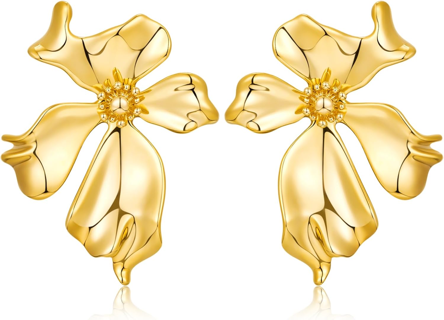 WOWORAMA Gold Statement Earrings for Women Gold Seashell Flower Earrings Boho Textured Ocean Wave Earrings Irregular Exaggerated Geometric Swirl Earrings