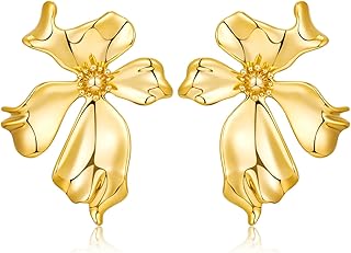 WOWORAMA Gold Statement Seashell Flower Earrings for Women - Boho Textured Ocean Wave Irregular Exaggerated Geometric Swir...