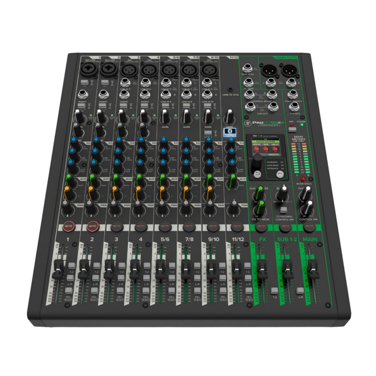 Mackie ProFX12v3+ 12-Channel Professional Analog Mixer with USB, Onyx Mic Preamps, GigFX Effects Engine, and Bluetooth