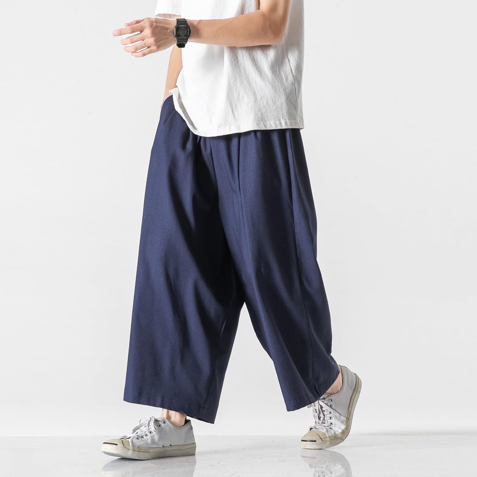 Pantaloni Casual Cotone Lino Uomo, Estate Larghi Corti Pantaloni Harem