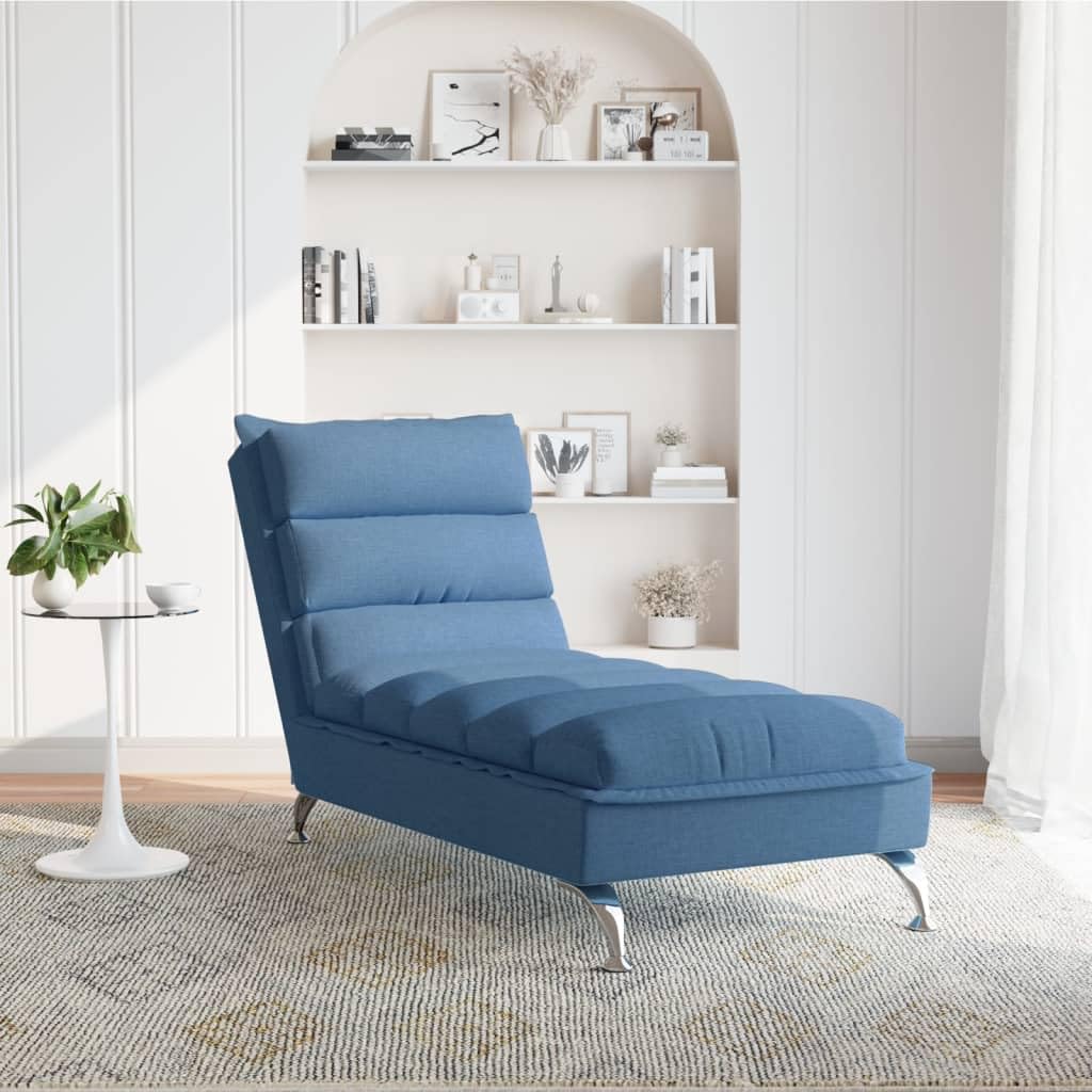 vidaXL Chaiselongue mit Kissen, Liegesessel mit Sperrholzlatten Metallbeine, Relaxliege für Wohnzimmer, Relaxsessel Liegestuhl, Blau Stoff