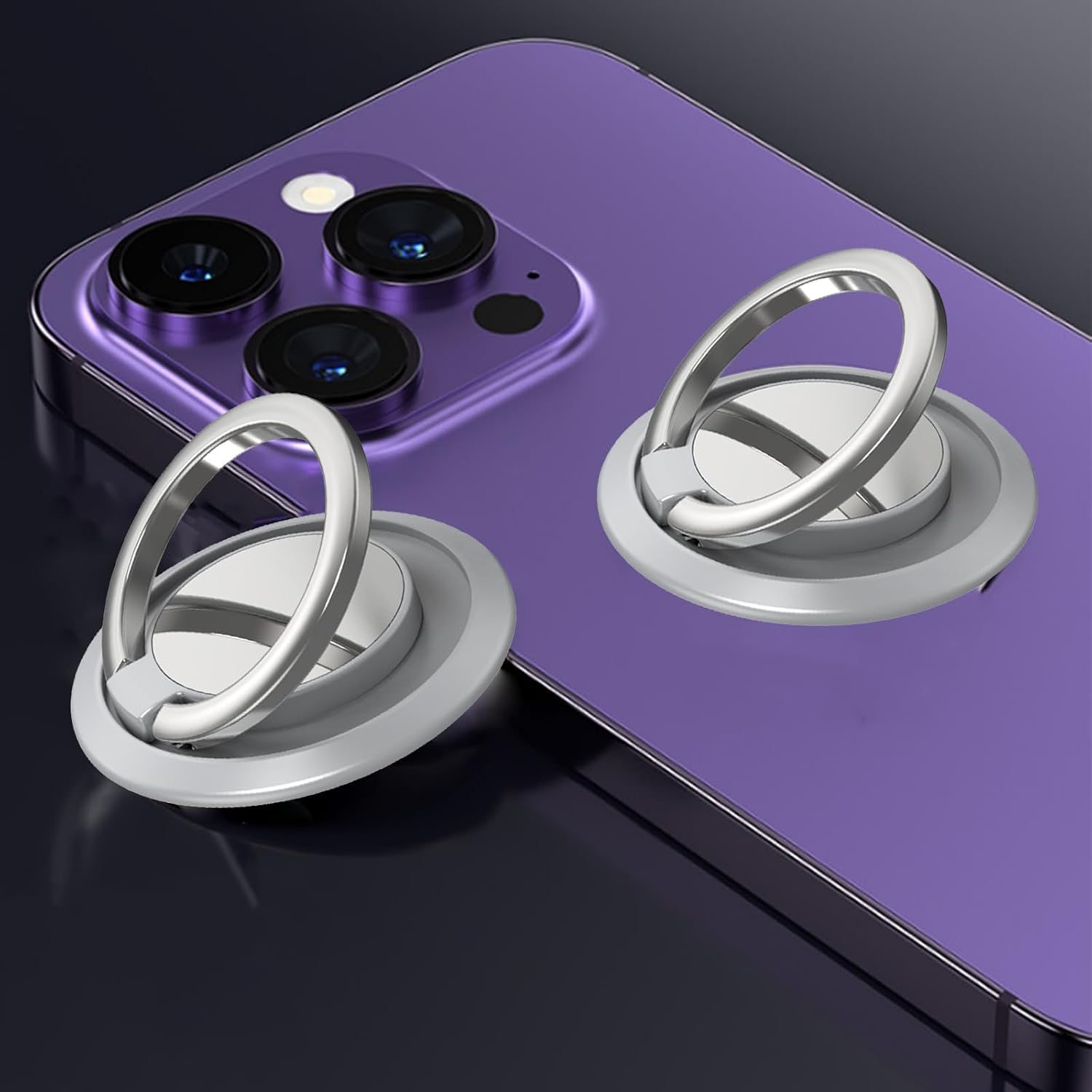 Magnetic Phone Ring Holder, 360° Rotation Metal Finger Gripper and Kickstand, Secure One-Hand Grip, Compact Size
