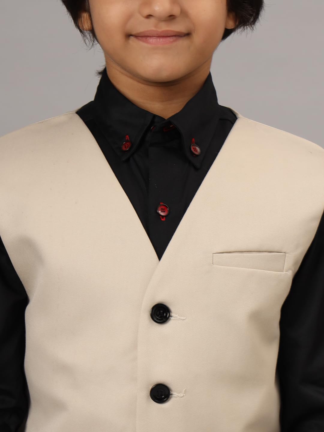 TAHVO Cotton Blend Waistcoat for Boys with Pointed Hem Beige (9 Years - 10 Years) 2