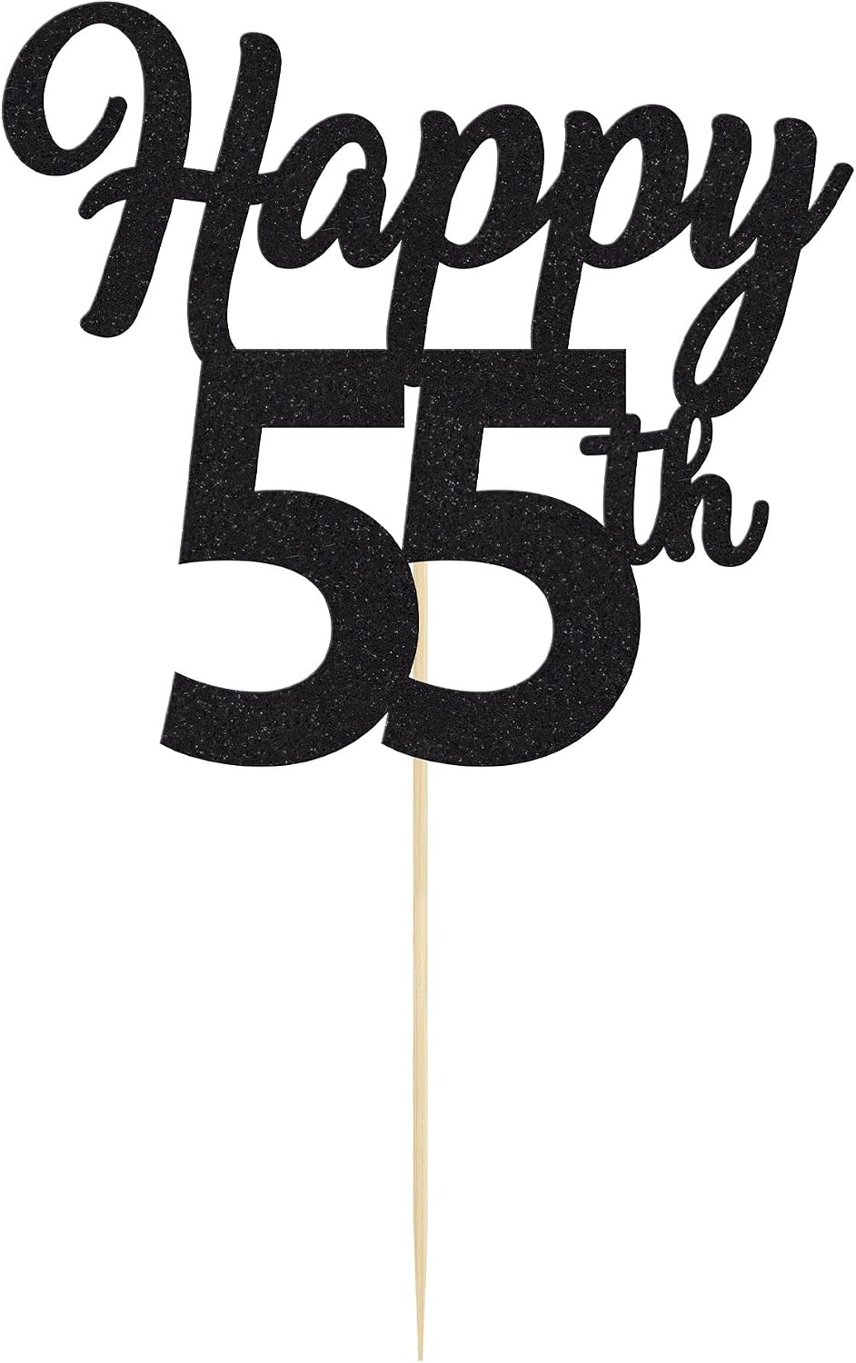 3Pcs Happy 55th Cake Topper Black Glitter Number 55 Decorations 55th Birthday Cake Pick Decorations for Cheers to 55 Years Old 55th Birthday Wedding Anniversary Party Supplies - Image 4