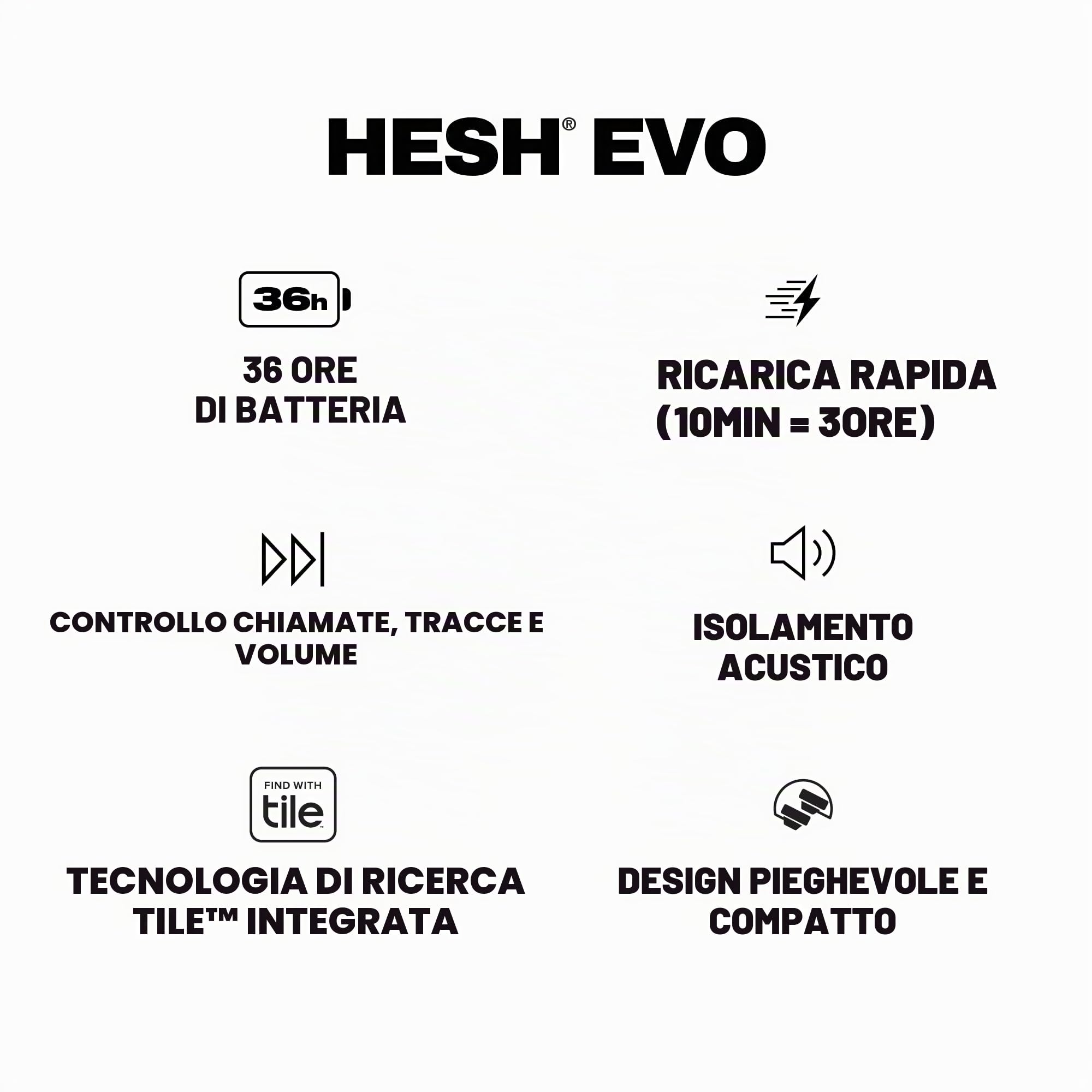 Skullcandy Hesh Evo Cuffie Wireless Over-Ear con Microfono, 36 Ore di Autonomia, Compatibili con iPhone, Android e Dispositivi Bluetooth - Nero