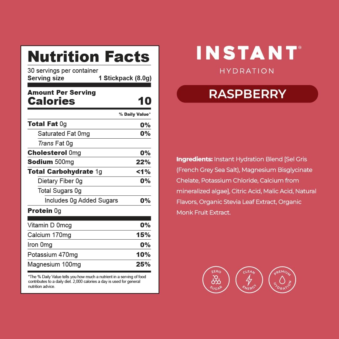 Instant Hydration Electrolytes Powder Packets - Raspberry Electrolyte Drink Mix - Zero Sugar - Keto, Vegan, Gluten-Free, Non-GMO - Boost Recovery, Brain Health, Muscle & Tissue Support- 30 Sticks - Image 9