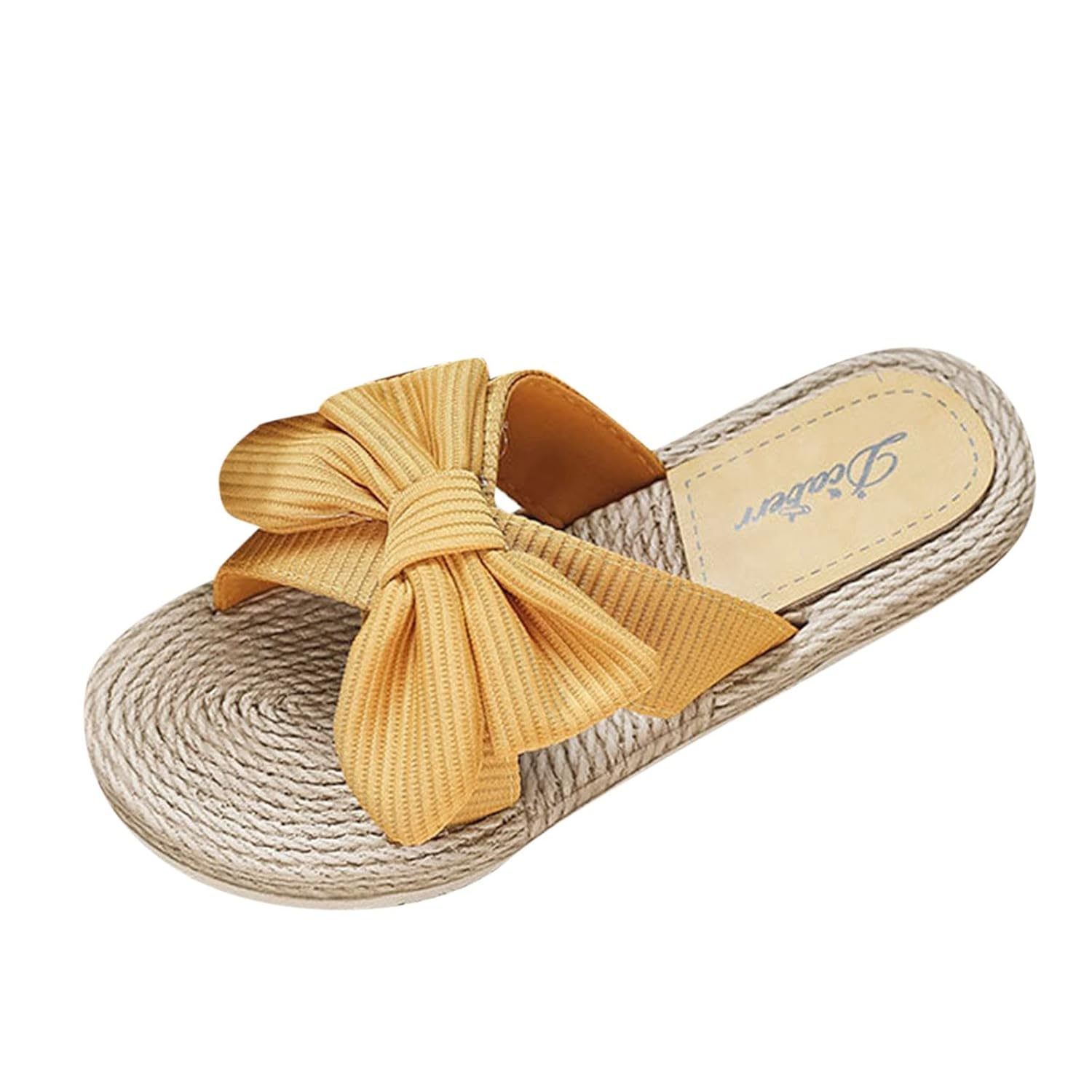 Fashion Spring and Summer Women Slippers Straw Espadrille Bow Sandals Flip Flops Beach Flat Bottom Memory Foam Sandals