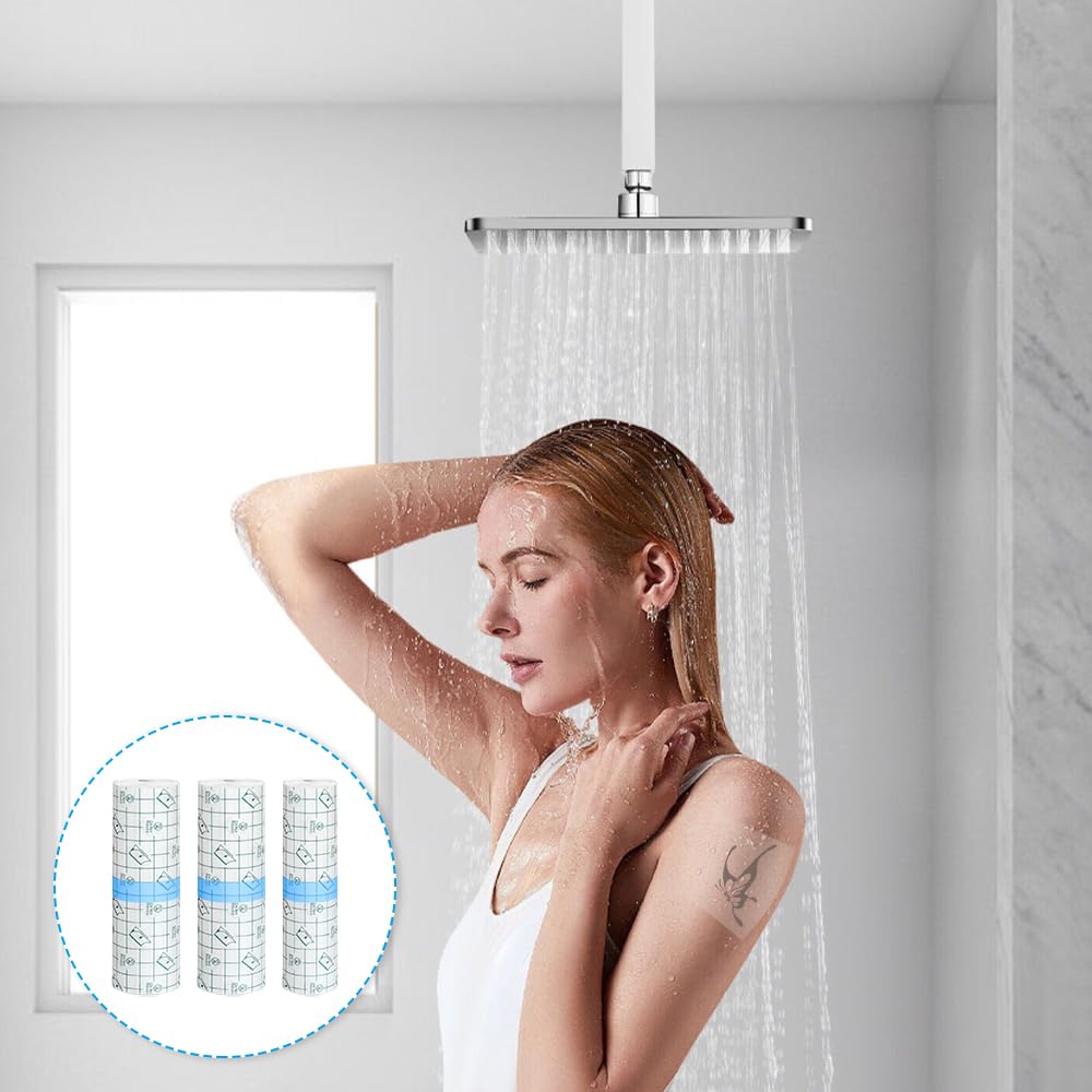 Lot de 3 Pansement Tatouage Waterproof, 15cm X 5m Bandage Transparent Imperméable, Bandage adhésif imperméable, Seconde Peau, pour Natation, Sport, Douches, Protéger Tatouage (2 x 2 m + 1 x 1 m)