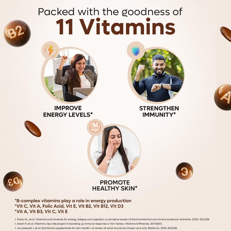 Image of Diataal ChocoVits Veg Chewable Multivitamin | 10 Chocolaty Tabs with 11 Essential Vitamins | Power of B-complex vitamins, B12, D3, Nicotinamide, Vitamin A, C & E for Energy | Immunity | Healthy Skin.