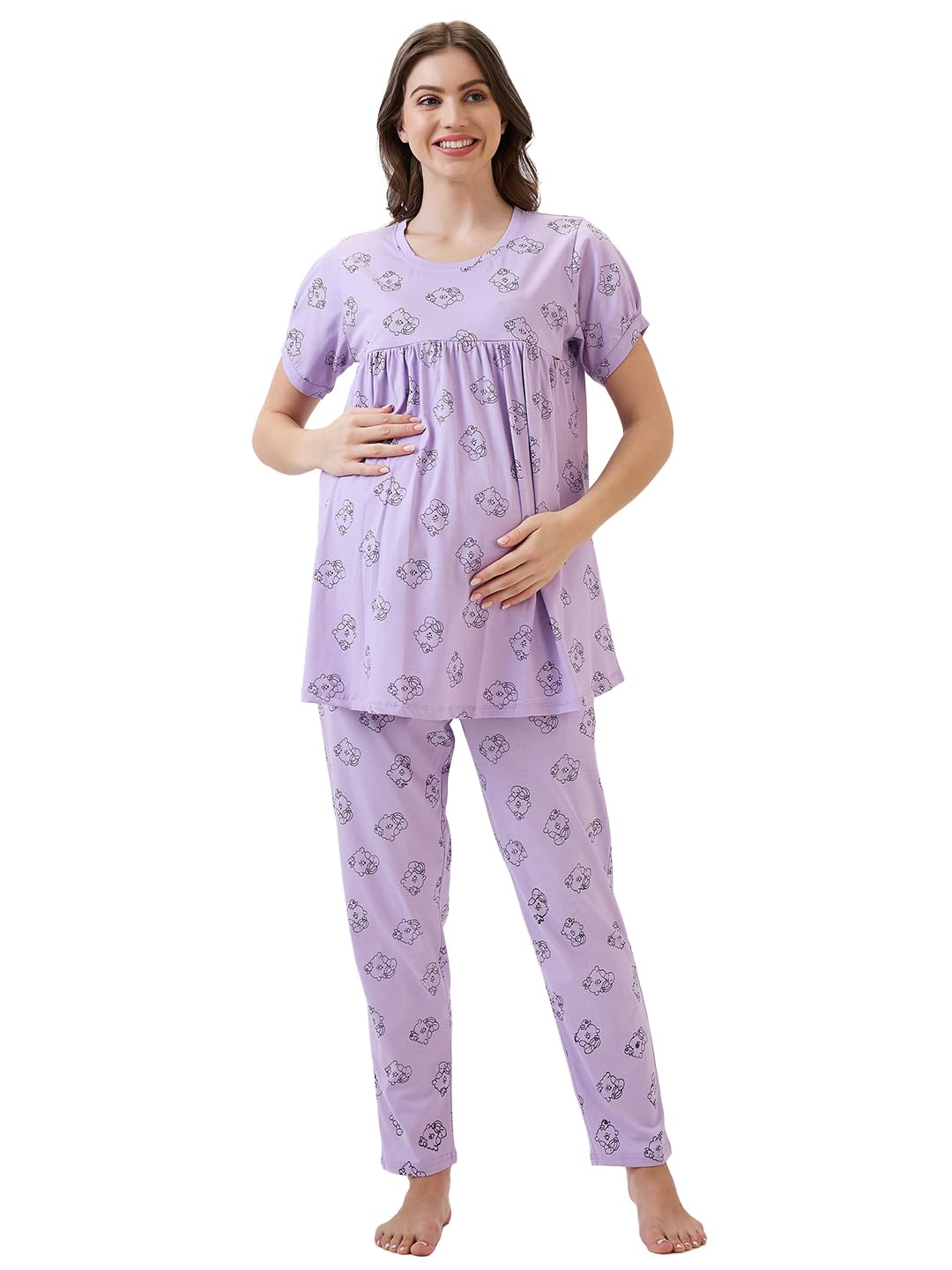 av2 Women's Cotton Printed Maternity & Feeding Night Suit Set of Top & Relaxed Pyjama Nursing Night Dress-2125-picture-22