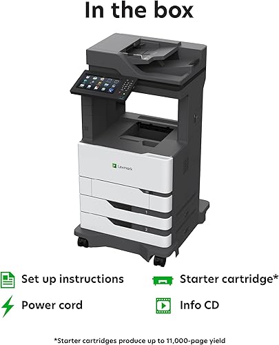 Miniatura 6 de Lexmark Láser monocromático MX826ade, dúplex integrado (impresión de 2 caras), pantalla táctil a color de 10 pulgadas, Energy Star, Volumen de