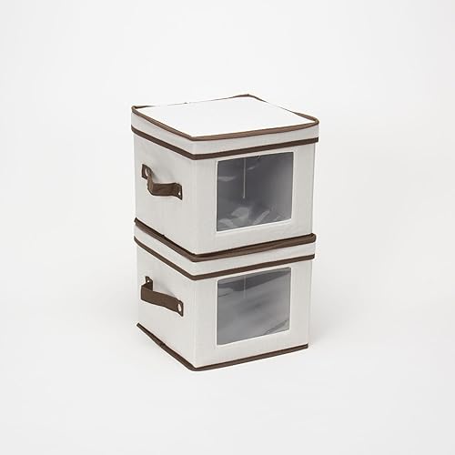 Miniatura 9 de Household Essentials 534 - Caja de almacenamiento de vajilla con tapa y asas Cofre para platos de ensalada Lona natural con ribete marrón