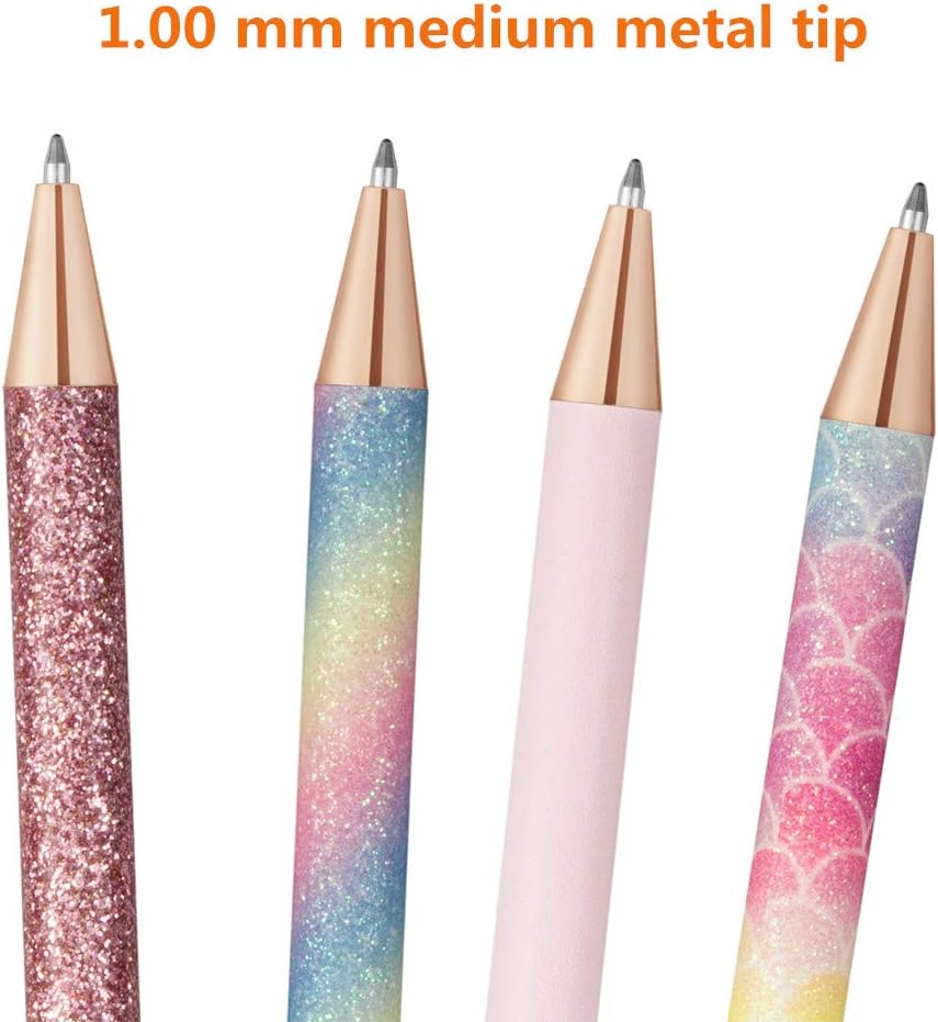 Ballpoint Pens, 4 PCS Retractable Pen Black Ink Medium Point (1.0mm) Click Ball Pens Rose Gold Office Supplies for Men, Women, Students, Business