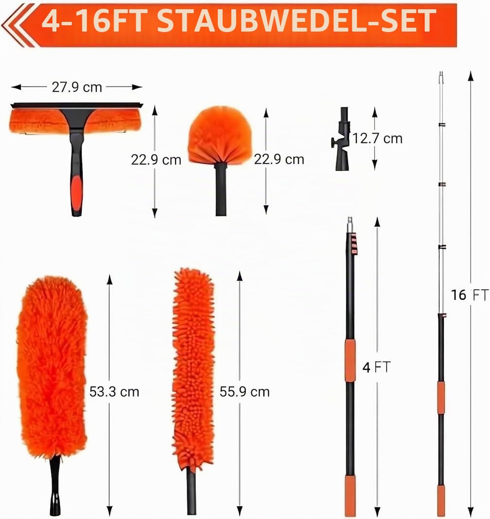 Professionelles Teleskop-Fensterreinigungsset, Verlängerungsstange Fensterreinigungswerkzeug Verlängerungsstange, Staubwedel für die Reinigung, hohe Decke Ventilator Spinnennetz