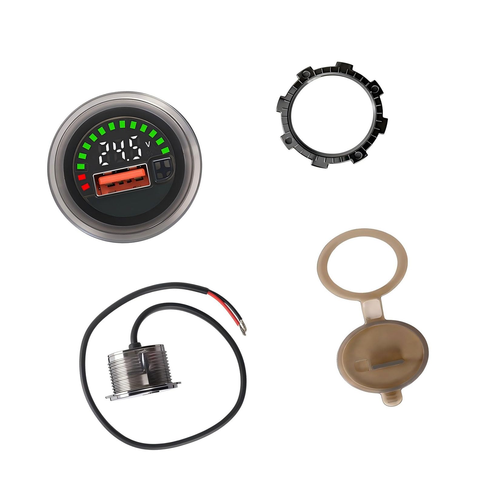 Nvoqilin Usb Accurate Battery Electric Gauges With Digital Readout High Accuracy Battery Monitor Suitable For 12V-24V Power Systems Round Led Voltmeter