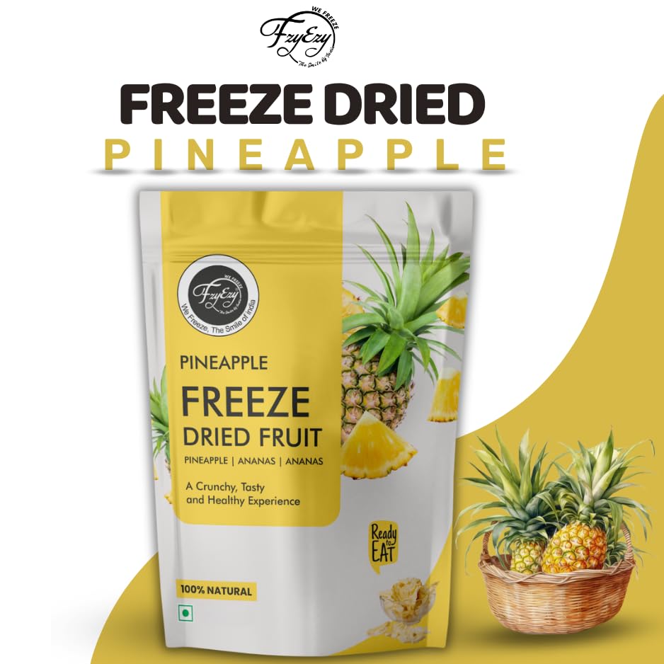 Image of FzyEzy Healthy Premium Freeze-Dried Pineapple Fruit Slices | Pantry Groceries Dehydrated Perfect for Healthy Snacking, Candy, Baking, Smoothie, Juice, Cake, Ice cream, Cereal | Promotes Good Digestive Health | Ideal Slices for Kids & Adults (150g)