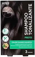 Shampoo Tonalizante Kiss New York para Cabelo Preto, 3 Unidadesde x 30ml, Cobertura de Fios Grisalhos, Coloração Sem Amônia