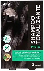 Shampoo Tonalizante Kiss New York para Cabelo Preto, 3 Unidadesde x 30ml, Cobertura de Fios Grisalhos, Coloração Sem Amônia
