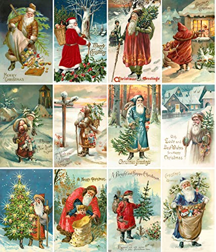Image of PIXILUV SANTA CLAUS AND CHRISTMAS (Pack of 12) Notecards Small Greeting Cards # Jolly Old Saint Nicholas ~ Vintage Christmas Postcards Reprint