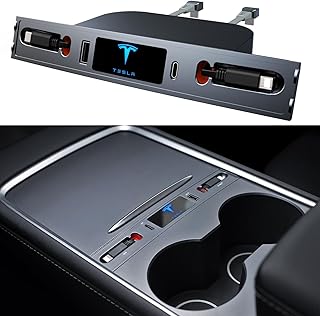 Tesla Hub USB pour Model 3/Y, Coiture Multiport pour Tesla Model Y 2021-2024 et Model 3 2021-2023, Câble de Charge Rétractable pour Adaptateur de Console Centrale Tesla, Accessoires Modèle 3/Y