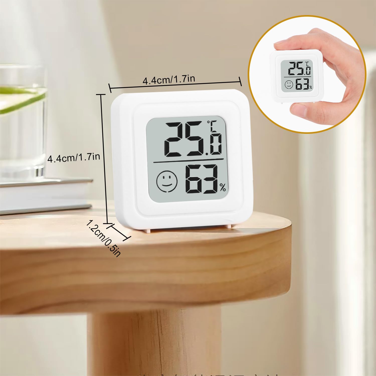Mini Higrómetro Termómetro Interior 4 Pcs Higrometro Termómetro Digital Casa Pantalla LED con Logo de Confort para Termometro Ambiental para Hogar Oficina Dormitorio Jardín