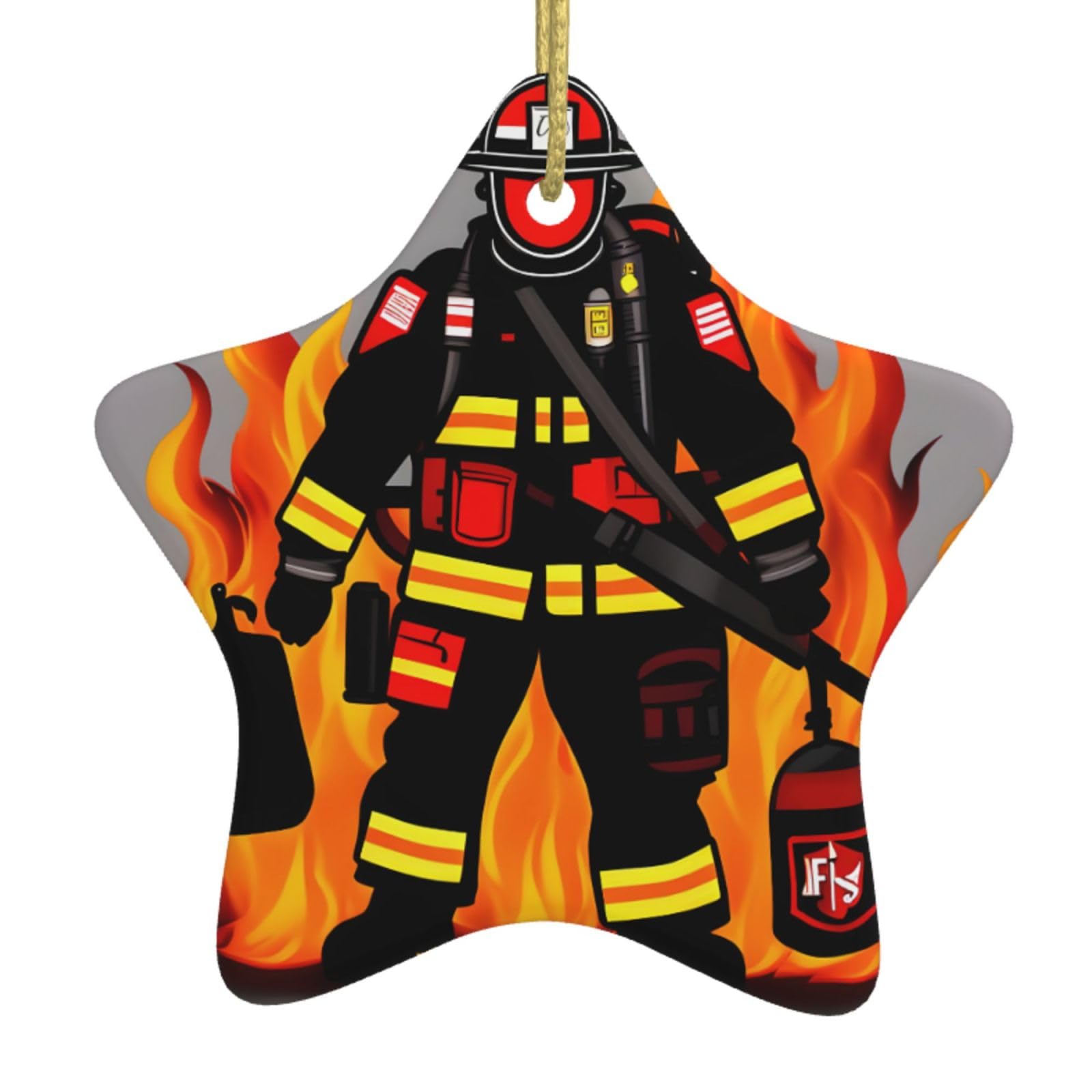Nbtghga White Firefighter Fireman Print Christmas Ornaments, Ceramic Hanging Ornament, Round Shape Decorations