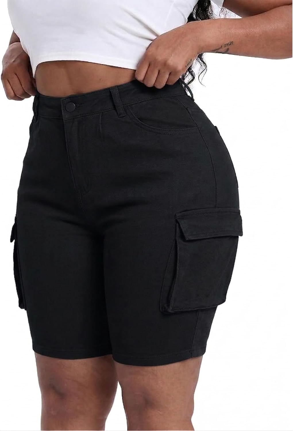 Gocolloa Womens Plus Size Jean Shorts Stretchy Cargo Bermuda Shorts High Waisted Y2k Denim Shorts
