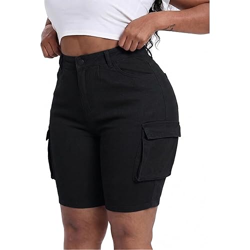 Gocolloa Womens Plus Size Jean Shorts Stretchy Cargo Bermuda Shorts High Waisted Y2k Denim Shorts