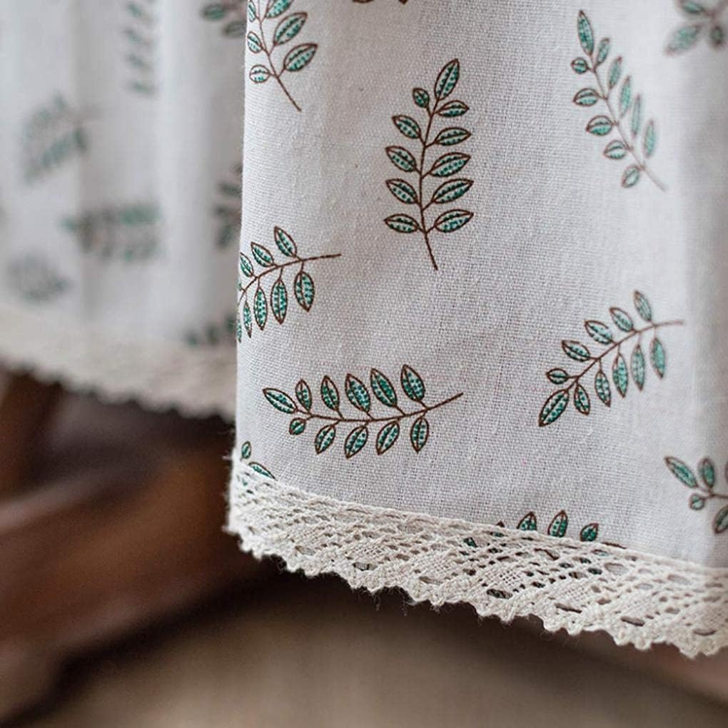 Short Curtains, Blackout Curtains, Curtain Short Kitchen Curtain Leaves Pattern Half Curtain, Shading Short Tiers Curtains, Pastoral Style Cotton Linen Window Small Curtains, W140 X H110cm Bath Curta