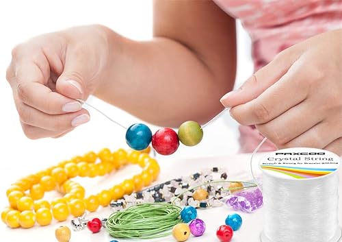 Vista 13 de PAXCOO 12 rollos de cuerda elástica de cristal Tec para pulseras, cuentas elásticas de 0.031 pulgadas, hilo de joyería para pulseras, collares