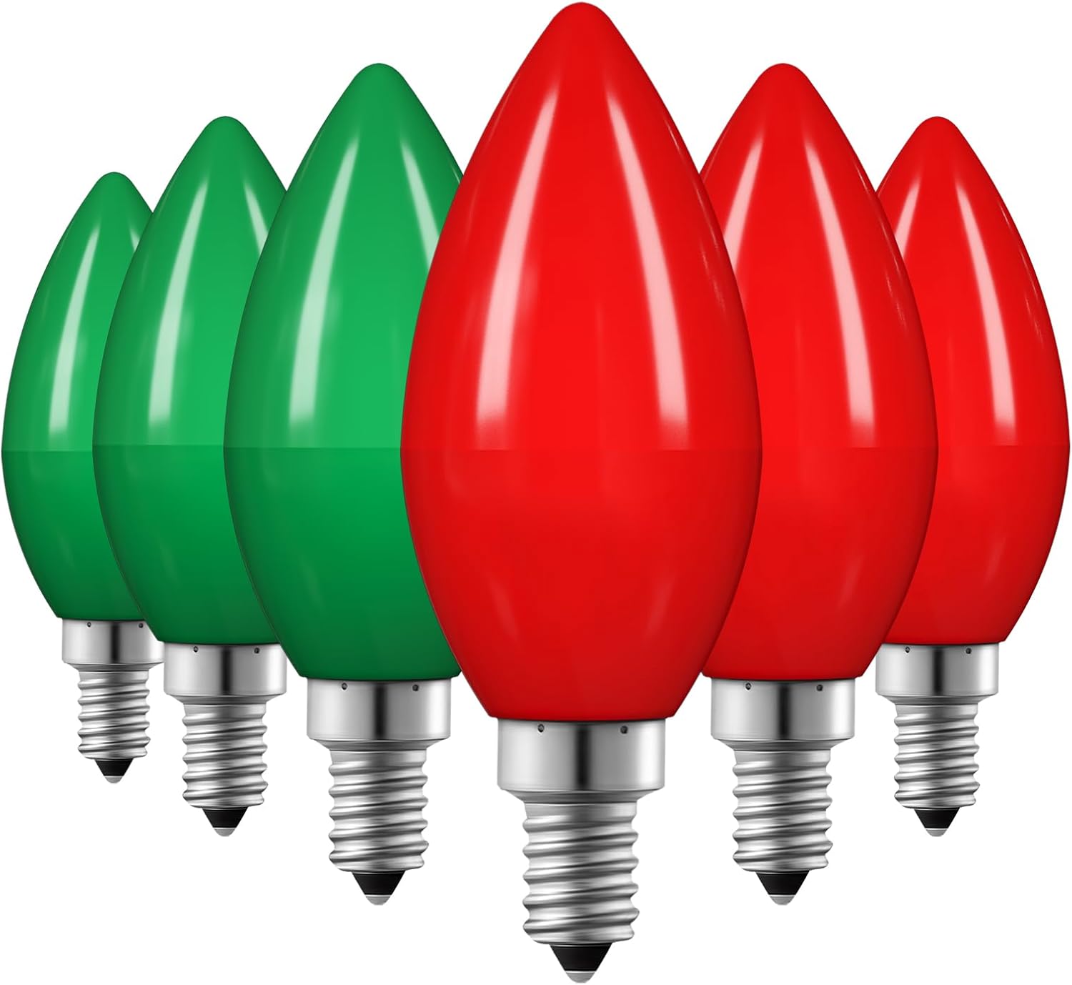 EDISHINE Christmas C35 Red & Green Dimmable LED Light Bulb, E12 Candelabra Bulbs, 60 Watt Equivalent, LED Chandelier Bulb, Vintage Candle Light Bulb for Christmas, Festival Decor Bulbs, 6 Pack