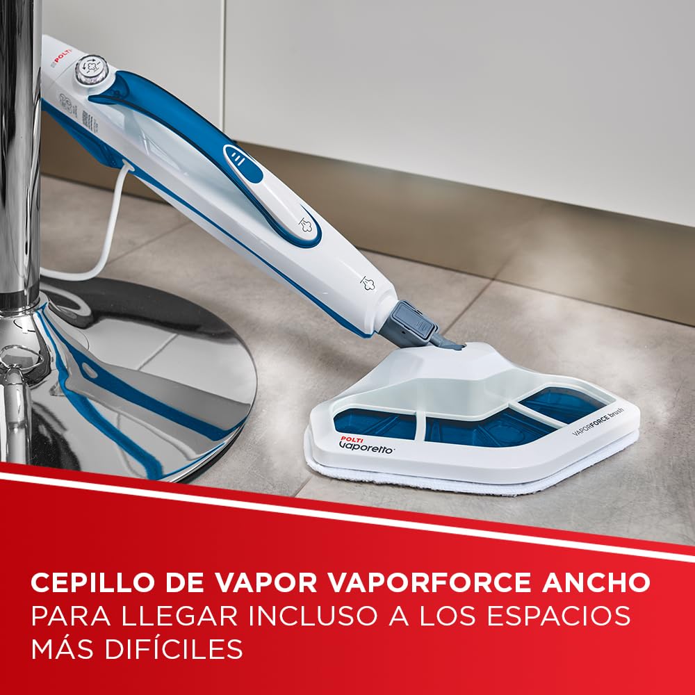 Polti Vaporetto SV460 Doble,Escoba a Vapor 2 en 1 con Limpiador Portátil, Potencia Máxima 1500 W, 17 Accesorios Incluidos, Calentamiento en 15 Segundos, Depósito Extraíble, Blanco y Azul